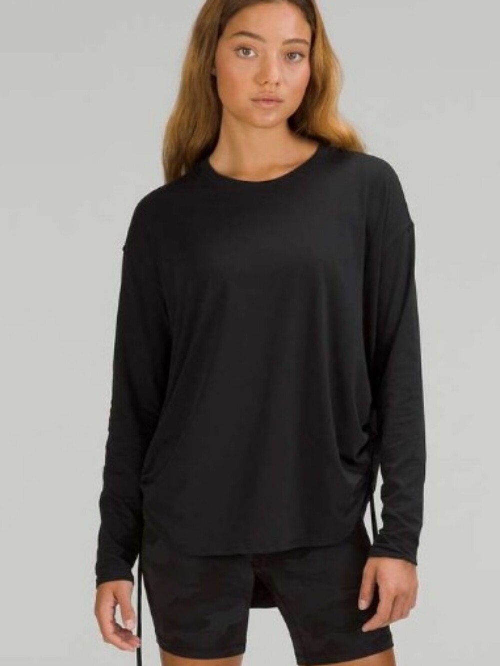 Lululemon Pima Cotton Side-Cinch Long Sleeve Shirt. Black. Oversized. Size M.